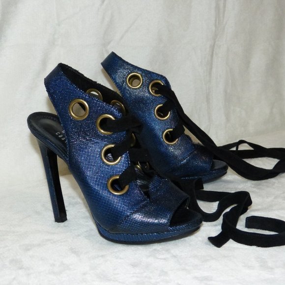 EDMUNDO CASTILLO BLUE LEATHER HEELS SZ 35.5 - Picture 7 of 11